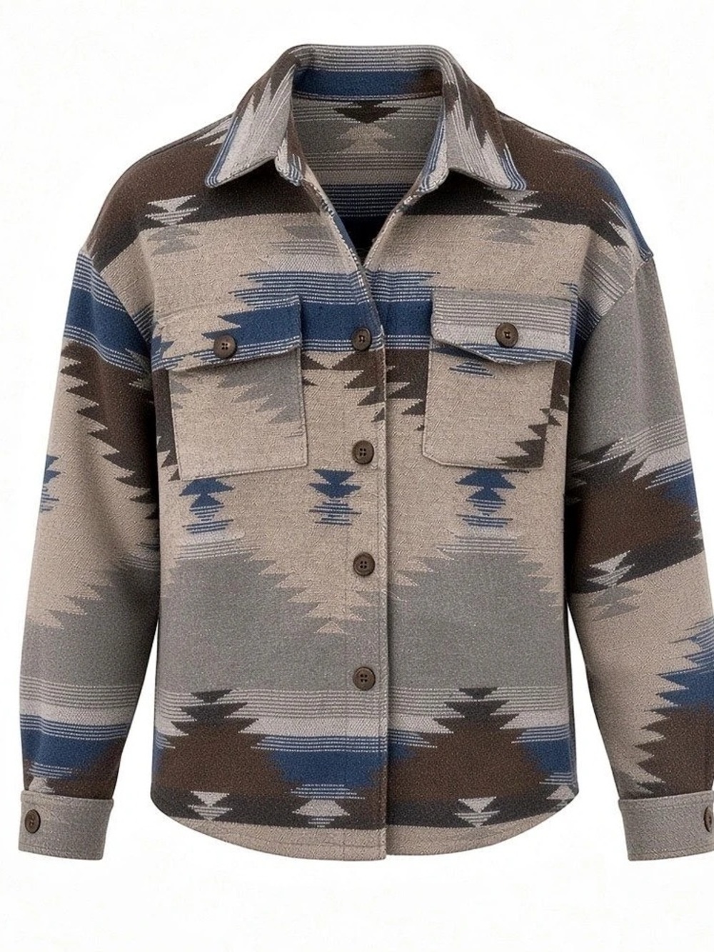 Southwestern Print Shacket Women S Gray & Blue Utility Coat